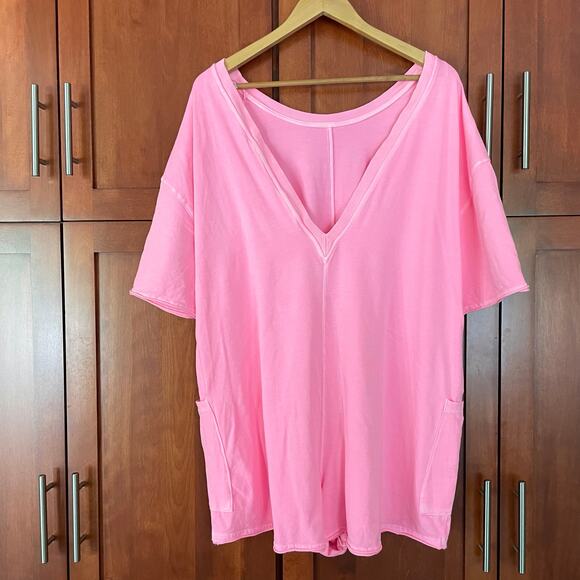 Free People Movement Hot Shot Tee Romper Pink Lemonade Size Medium - Picture 9 of 13